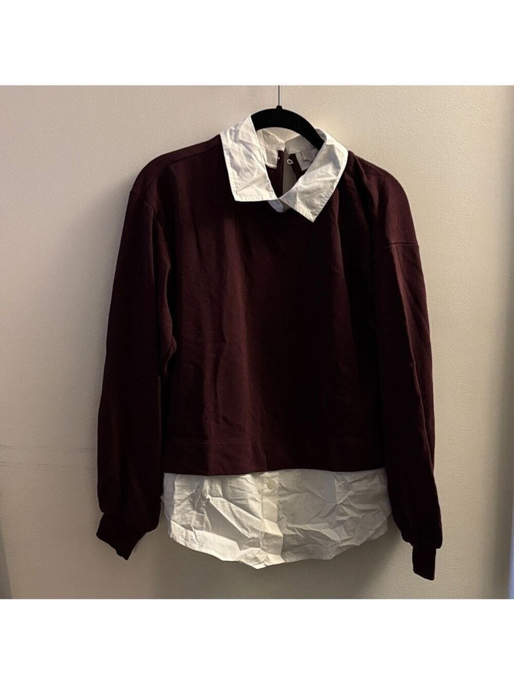 LOFT Burgundy and White faux Layered Sweatshirt